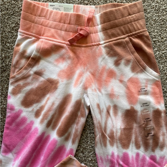Girls Tie-Dye Pink Orange Brown Sweatpants Joggers - Picture 3 of 5